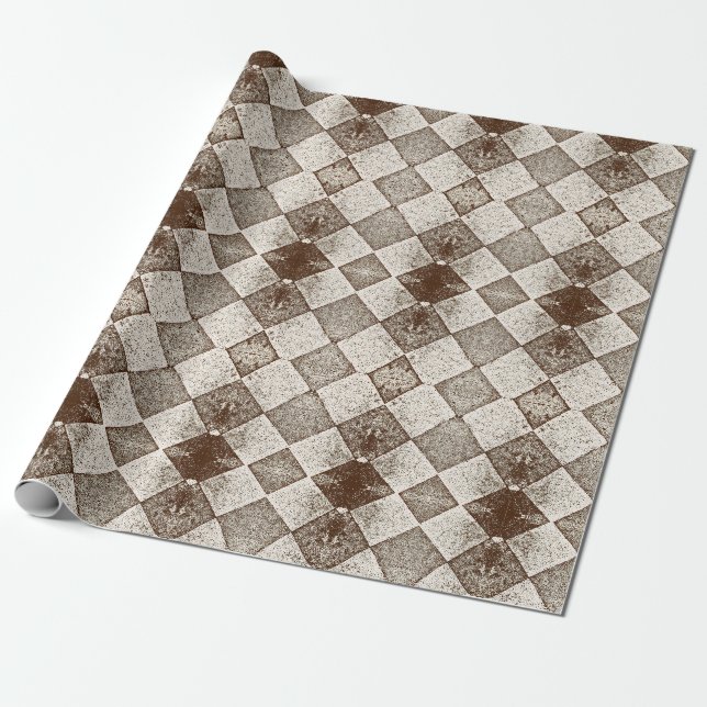 Papier Cadeau Motif vintage diamant arlequin sépia ancien (Déroulé)