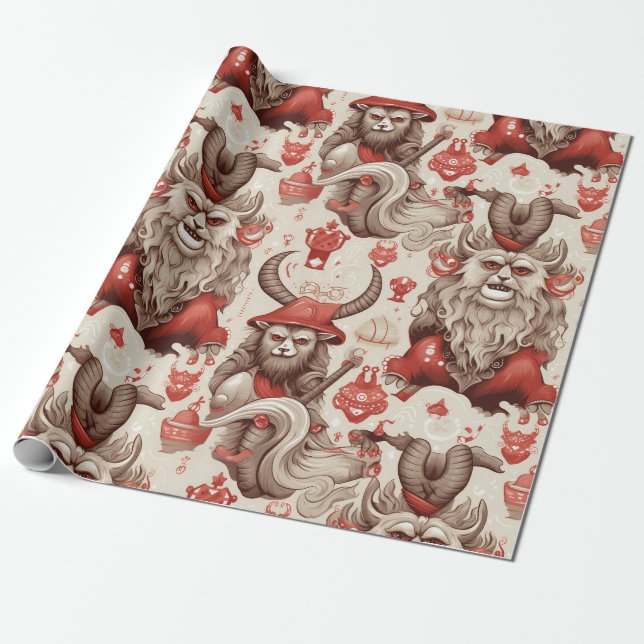 Papier Cadeau Motif vintage Krampus (Déroulé)
