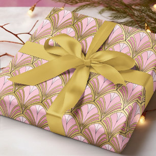 Papier Cadeau Motif vintage luxueux Art déco rose et or