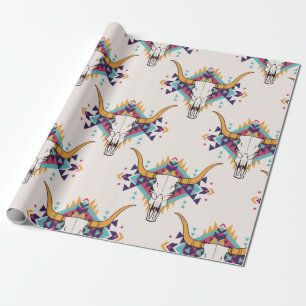 Papier Cadeau motif vintage sans couture tribale avec crâne tau