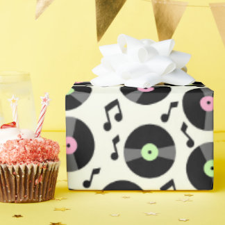 Papier Cadeau Motif Vinyl Records et Music Notes