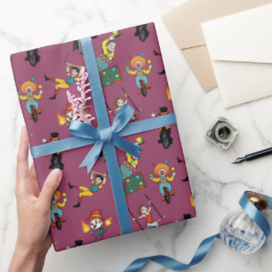 Papier Cadeau Motif Violet Cirque de Dessin Animé Moderne Amusan