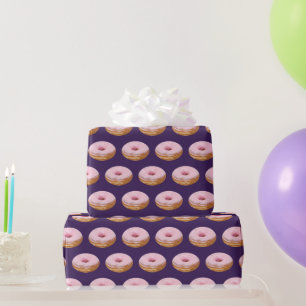 Papier Cadeau Motif violet de beignets rose ironique