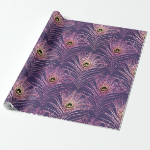 Papier Cadeau Motif violet en plumes de paon d'oiseau paon