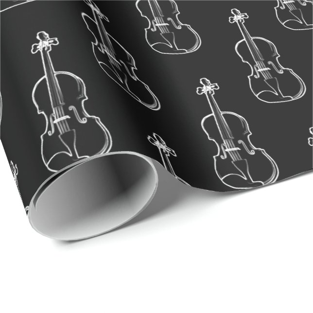 Papier Cadeau Motif violon - noir et blanc (Coin rond)