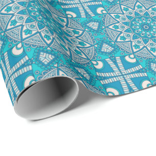 Papier Cadeau Motif vitral de Boho de turquoise florale élégante