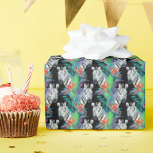 Papier Cadeau Motif Zèbre Et Fleurs Exotiques
