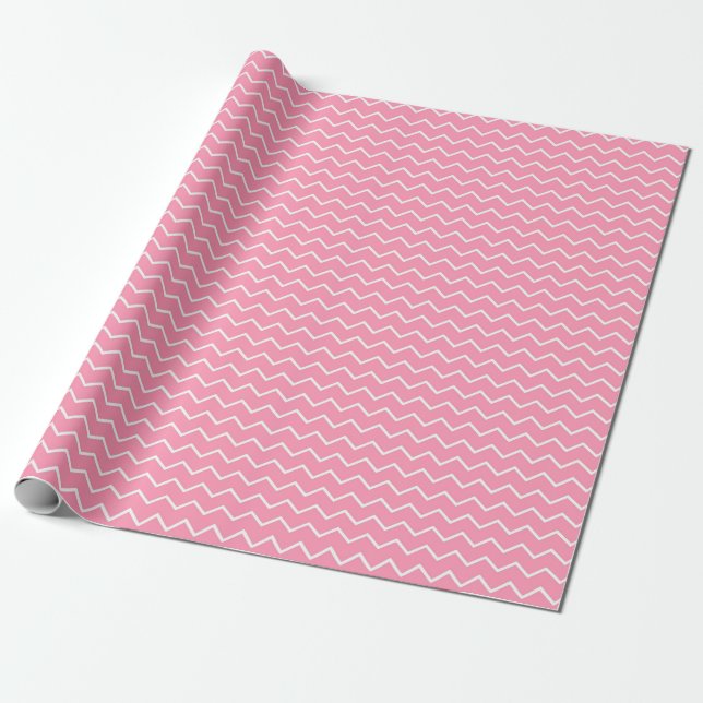 Papier Cadeau Motif zigzag rose et blanc amusant et ludique (Déroulé)