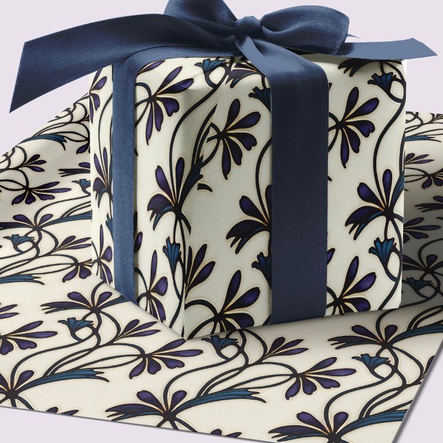 Papier Cadeau Motifs bio Indigo Violet Crocus (Créateur téléchargé)