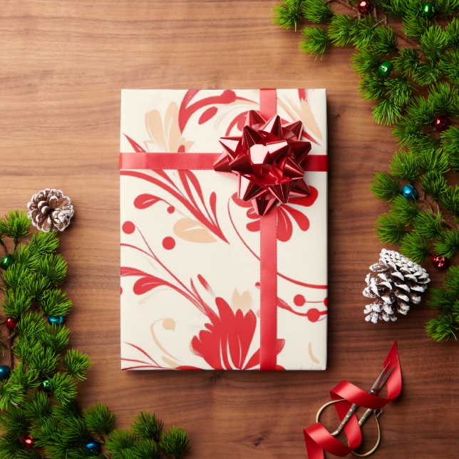 Papier Cadeau Motifs de Noël Festif Rouge et blanc (Cadeau de vacances)