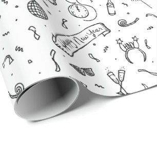 Papier Cadeau Motifs de Nouvel An amusants et illustrés à la mai