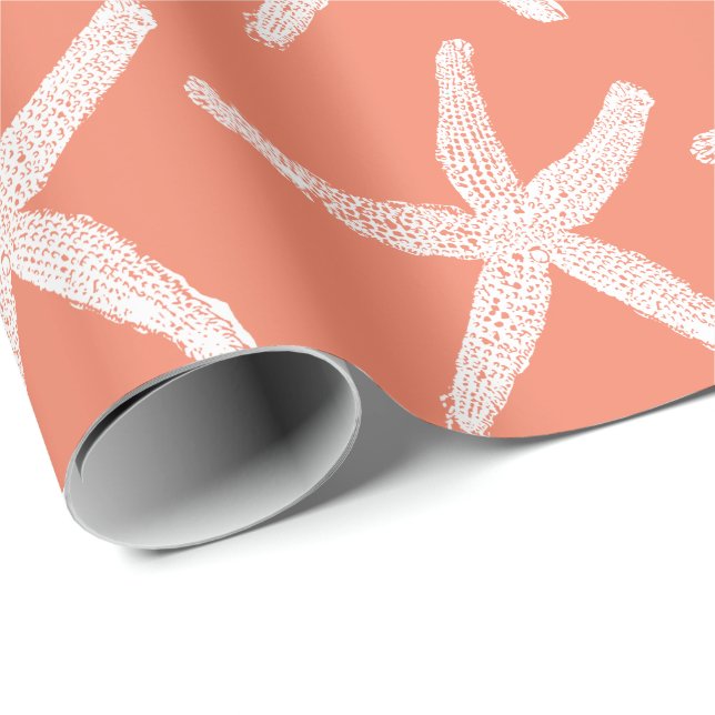 Papier Cadeau Motifs d'écrevisse blanche Saumon orange rose (Coin rond)