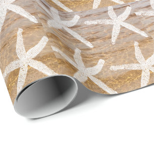 Papier Cadeau Motifs d'étoiles de mer blanc Plage de sable nauti