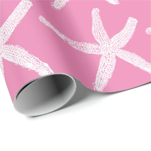 Papier Cadeau Motifs d'étoiles de mer blanches Noël Pink