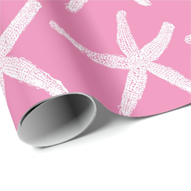 Papier Cadeau Motifs d'étoiles de mer blanches Noël Pink (Coin rond)
