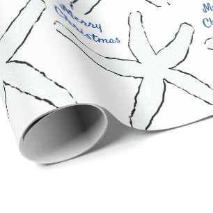 Papier Cadeau Motifs d'étoiles de mer Blue White Beach Joyeux N