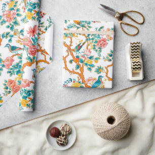 Papier Cadeau Motifs d'inspiration asiatique, Fleurs colorées oi
