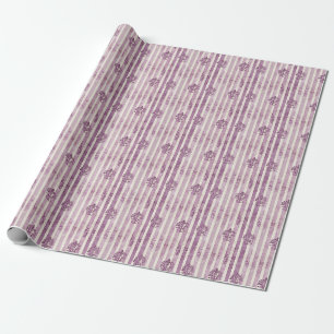 Papier Cadeau Motifs Distressés sur Rayures Violettes et Ivoire