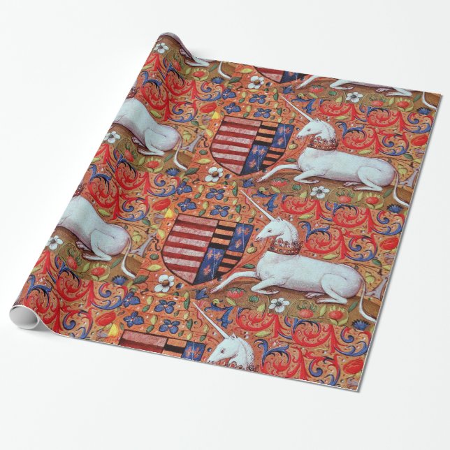 PAPIER CADEAU MOTIFS FLORAUX UNICORNES ET ANCIENS (Déroulé)