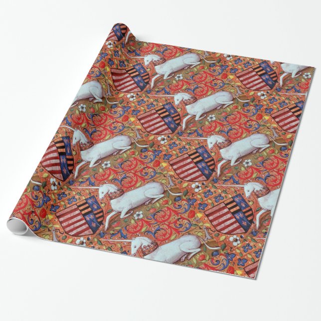 PAPIER CADEAU MOTIFS FLORAUX UNICORNES ET ANCIENS (Déroulé)