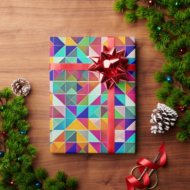 Papier Cadeau Motifs géométriques colorés (Cadeau de vacances)