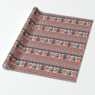 Papier Cadeau Motifs indiens, rouge noir, motif sans couture.