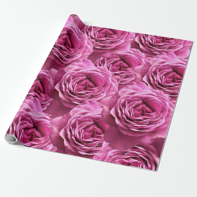 Papier Cadeau Motifs rose roses et violets (Déroulé)