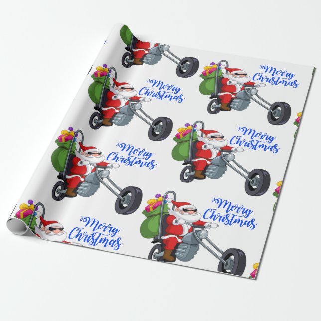 Papier Cadeau moto de Noël père Noël (Déroulé)