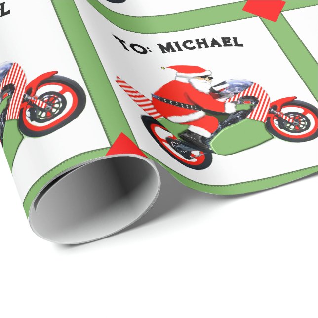 Papier Cadeau Moto Motocross cadeau de Noël (Coin rond)