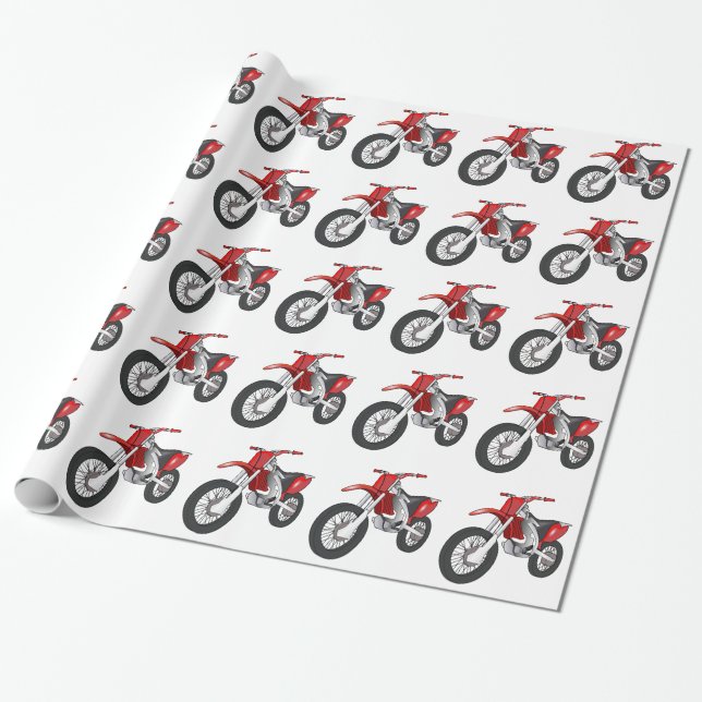 Papier Cadeau Moto rouge et noire tous terrains/Enduro (Déroulé)