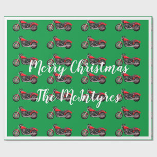 Papier Cadeau Moto rouge pour Noël vert