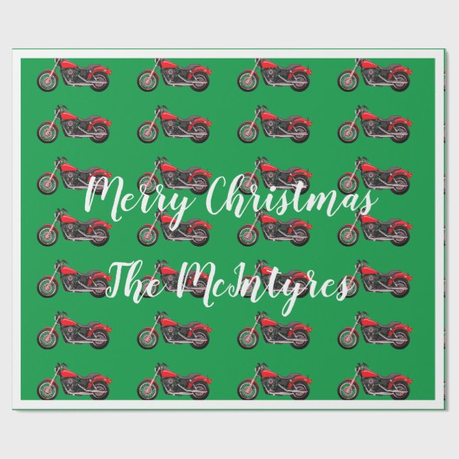 Papier Cadeau Moto rouge pour Noël vert (Plat)