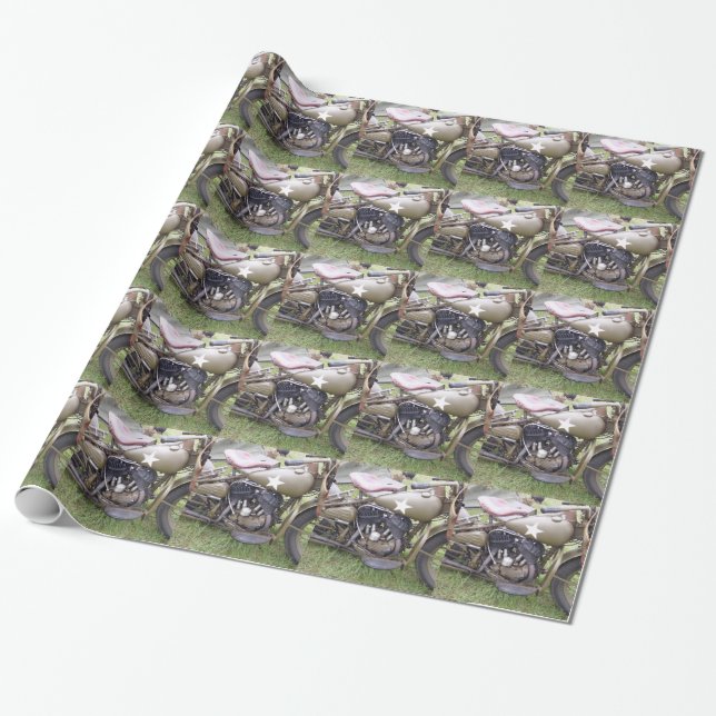 Papier Cadeau Moto vintage d'armée (Déroulé)