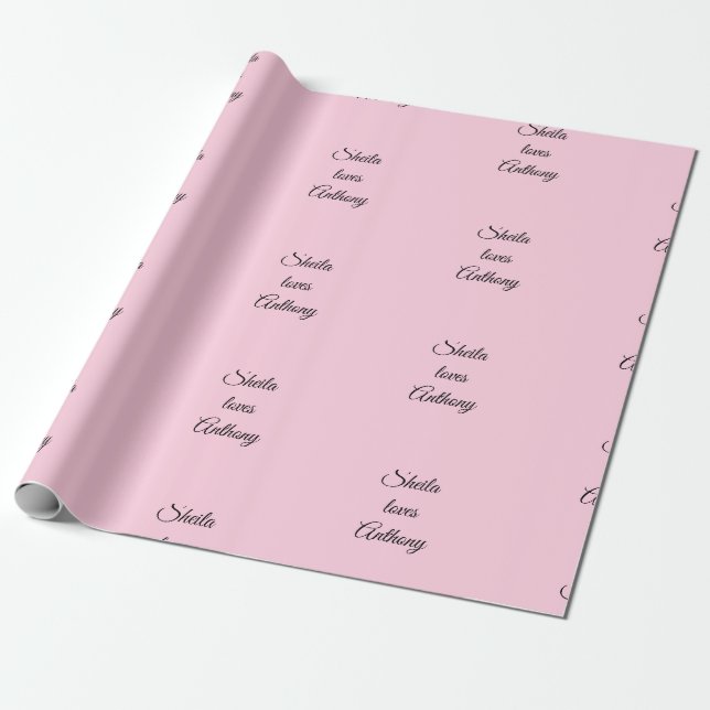 Papier Cadeau Mots noirs d'amour sur rose (Déroulé)