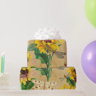 Papier Cadeau  Mouches de tournesol jaune rétro