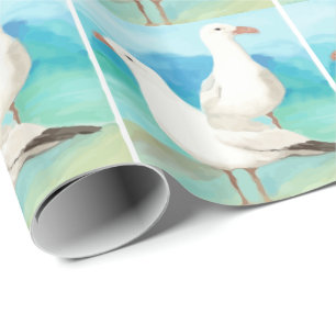 Papier Cadeau Mouettes d'aquarelle à la plage Oiseau Nature Art