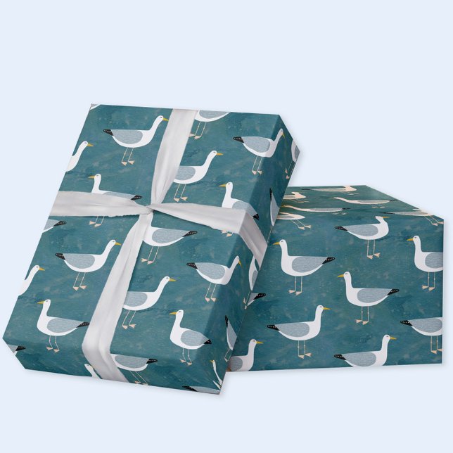 Papier Cadeau Mouettes marines (Fun seagull nautical gift wrapping paper)