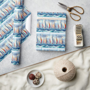 Papier Cadeau Mouettes s'élevant au-dessus d'une régate de voili