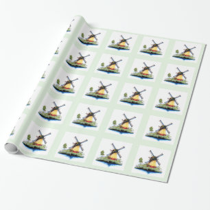 Papier Cadeau Moulin à vent de Néerlandais de Vieux Monde