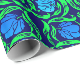 Papier Cadeau Mouron de William Morris, bleu de cobalt et vert