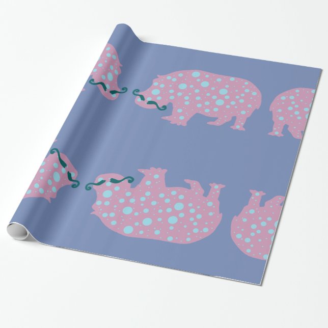 Papier Cadeau Moustache Hippopotame Papier à enveloppement brill (Déroulé)