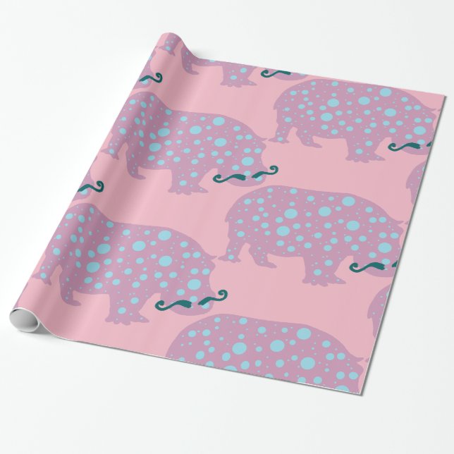 Papier Cadeau Moustache Hippopotame Papier à enveloppement brill (Déroulé)