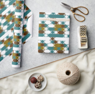 Papier Cadeau moutarde épicée, jade délavé, blanc et noix de mus