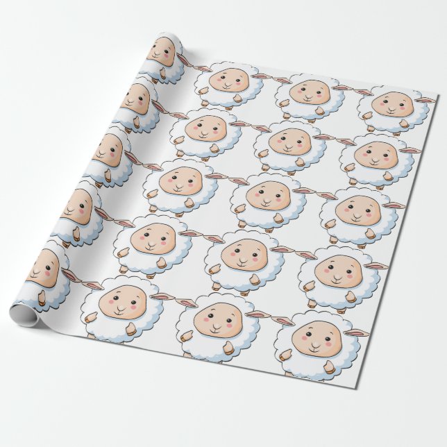 Papier Cadeau Moutons blancs (Déroulé)