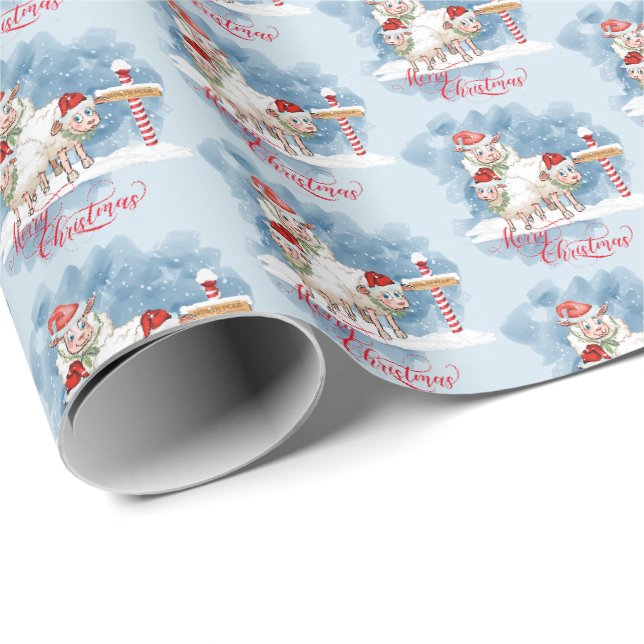 Papier Cadeau Moutons de Noël amusants au pôle Nord (Coin rond)