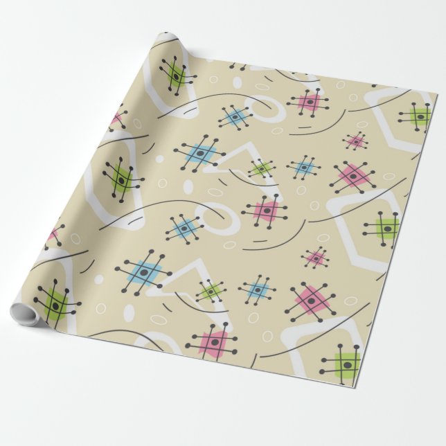 Papier Cadeau Moyenne du siècle 1950 marques de hachage (Déroulé)