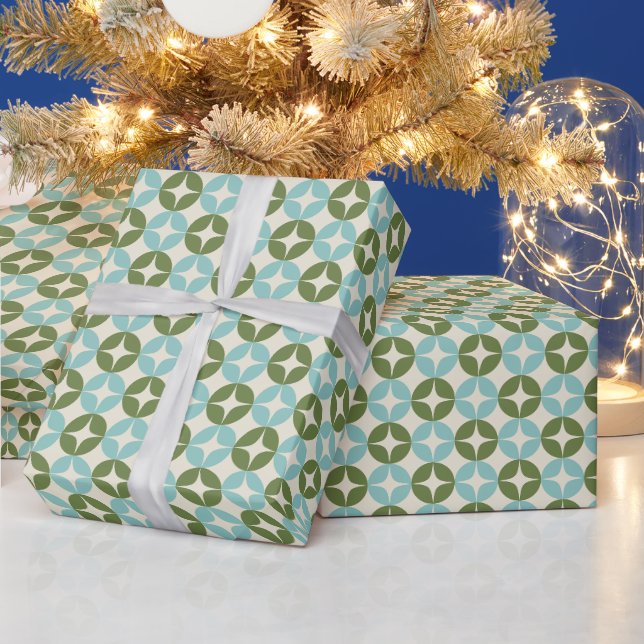 Papier Cadeau Moyenne du siècle bleu Sage vert Festif Géométriqu (Vacances)