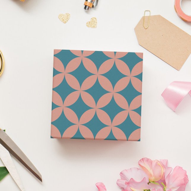 Papier Cadeau Moyenne du siècle Mod géométrique Rétro moderne Pê (Mid Mod Wrapping Paper in Peach and Blue)
