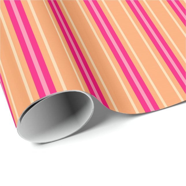 Papier Cadeau Moyenne Siècle Moderne, Fuchsia Rose & Orange (Coin rond)