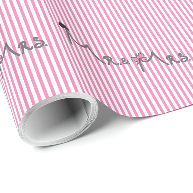 Papier Cadeau MR et MRS marié/marié rose rayé moderne (Coin rond)